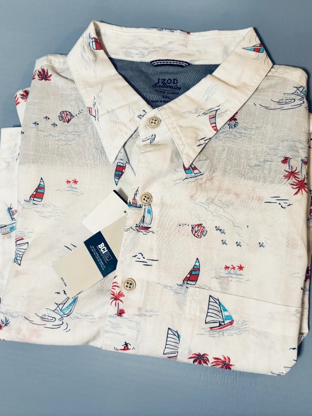 Izod Saltwater Relaxed Classic Mens Button Down Shirt 2XL Nautical